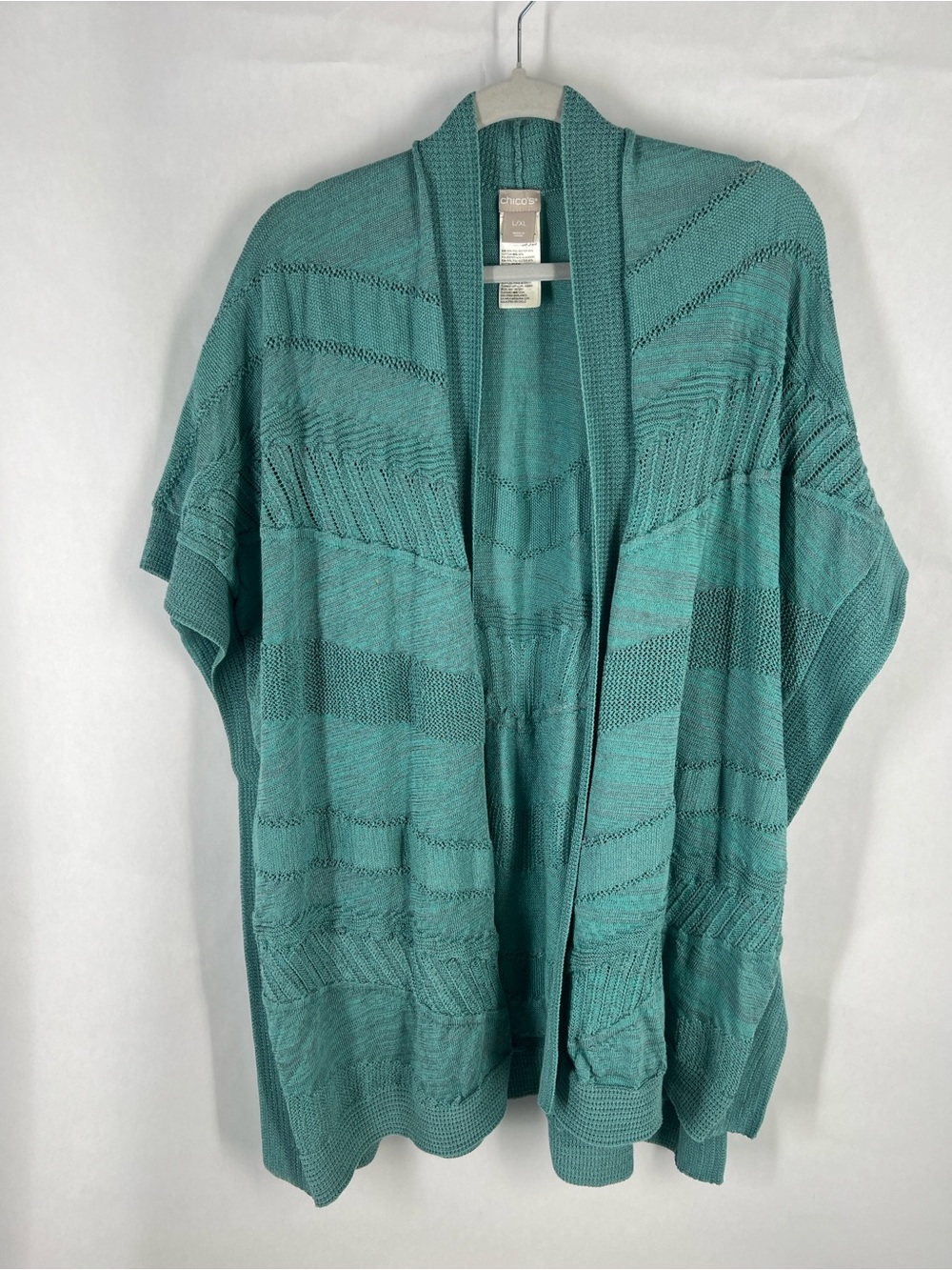 Chico’s Teal Open Front Textured Knit Poncho Cardigan L/XL